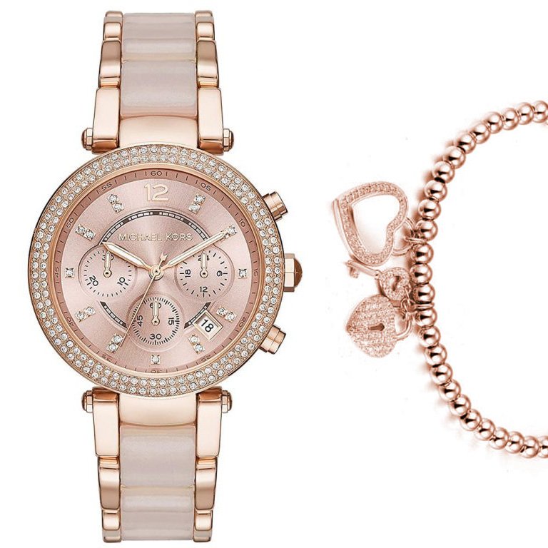 סט שעון מייקל קורס MK5896 וצמיד "מפתח הלב" רוז גולד